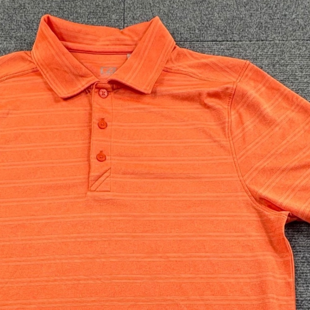 Cutter & Buck Mens DryTec Orange Striped Short Sleeve Golf Polo Shirt Size M